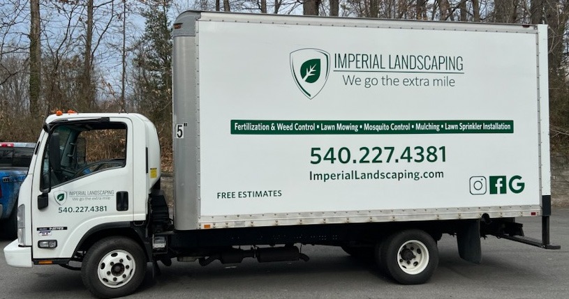 vinyl lettering on box truck for lawn care business