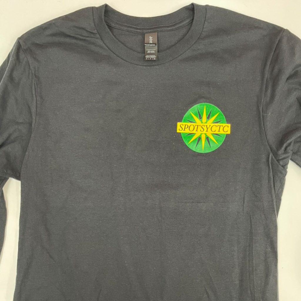 Custom uniform long-sleeve shirt with printed logo of Spotsy Career and Technical Center, designed by Core Prints in Fredericksburg for seasonal apparel.