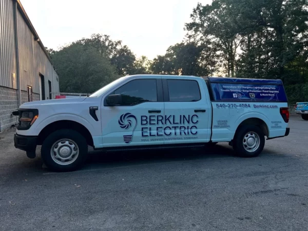 A wrapped truck for Berklinc Electric, a vehicle wraps client of Core Prints in Fredericksburg, VA.